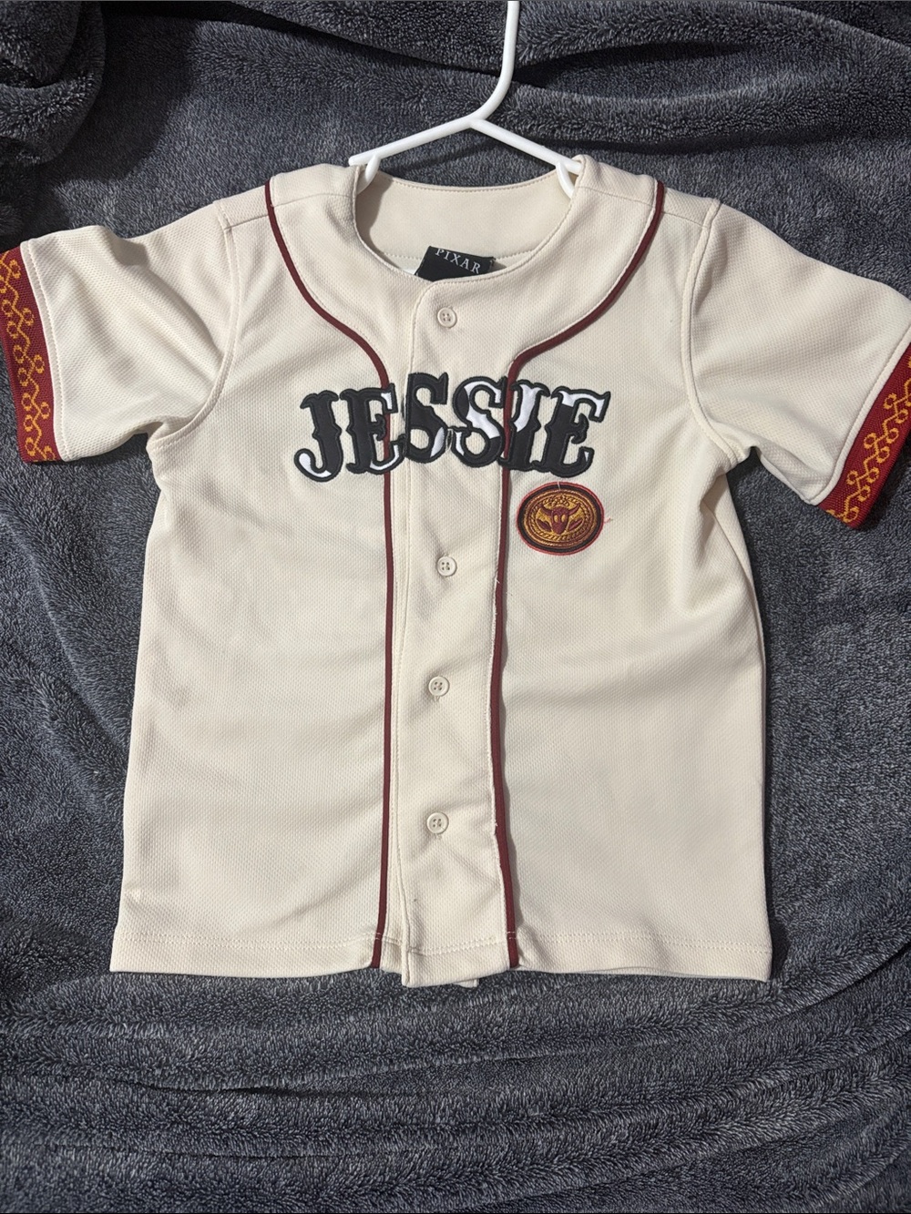 Jessie Cream Baseball-Style Button Down Shirt for Kids